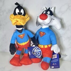 Looney Tunes Superman Hero Plush Daffy Duck‎ & Sylvester 13" Original Tags Set/2